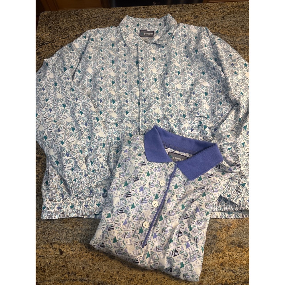 Vtg Langert Sports Wear Womens 2 Piece Set Geometric Windbreaker Jacket & Polo M